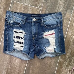 Rock & Republic Blue Denim Shorts with Star and Stripe Accents